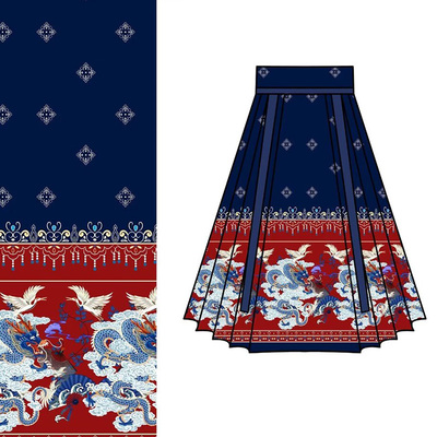 2023秋冬新款富贵花开马面裙提花面料汉服新中式